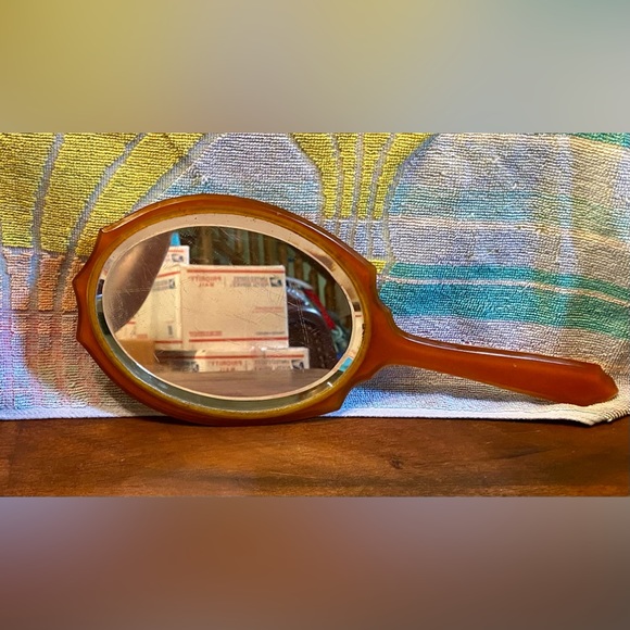 💥Celluloid Amber Hand-held Mirror💥 VINTAGE - Picture 4 of 13